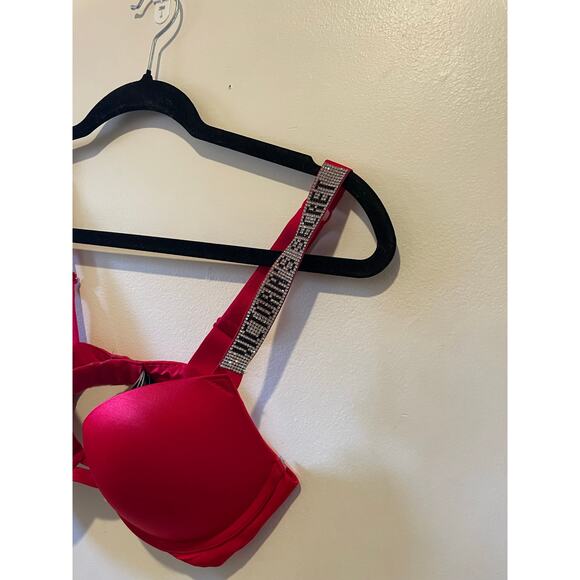 Victoria's Secret Very Sexy Pushup Shine Sparkly holiday Rhinestone Red bra 34B - Picture 6 of 6